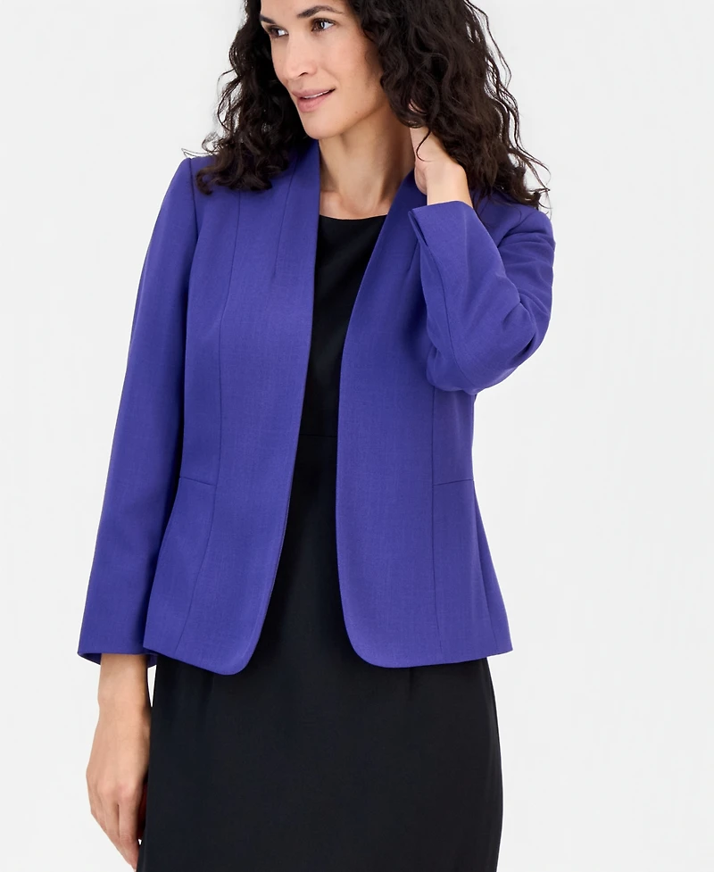 Kasper Women's 3/4-Sleeve Open-Front Collarless Cardigan Blazer