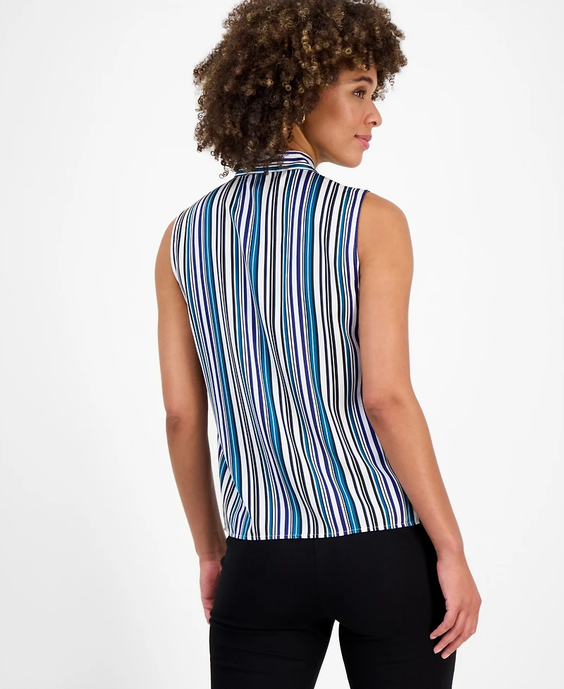 Kasper Women's Printed Tie-Neck Sleeveless Blouse