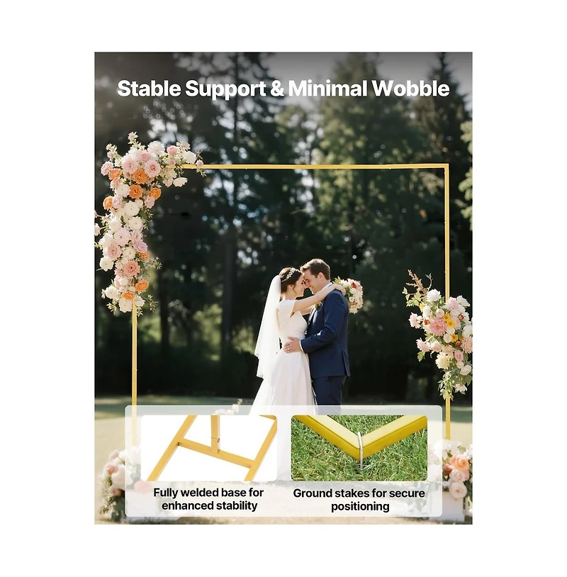Sugift Arch Backdrop Stand 8 x 8 ft Square Metal Wedding Birthday Graduation Holiday Event Decor