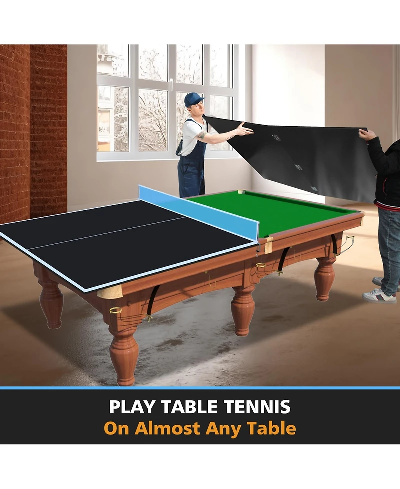 Rainsken 8FT Mid-Size Ping Pong Conversion Top, Foldable and Portable Tennis Table Top with Net, Single Side Upright for Indoor Games