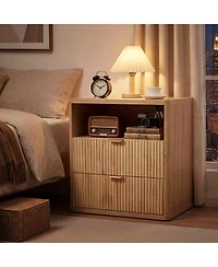 homfan Bedside Table with Charging Station, Usb Ports and Power Outlet, Drawers and Open Shelf Compact End Table for Small Spaces Home Office