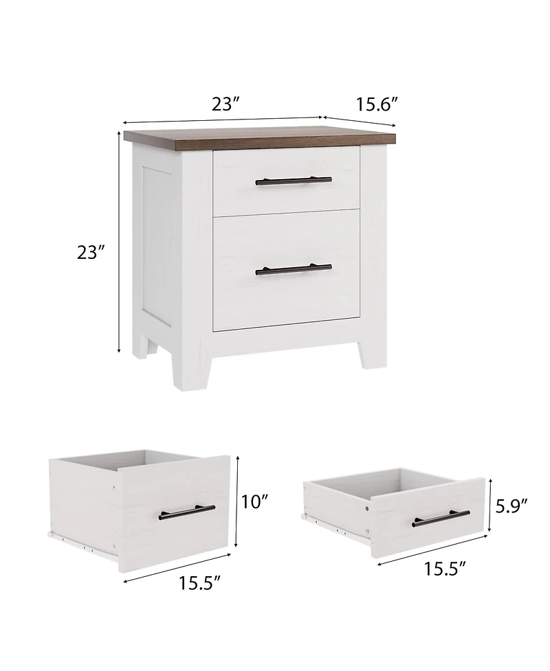 homfan Farmhouse Nightstand with 2 Drawers, Space Saving End Table for Bedroom and Living Room, Supports 170 Lbs