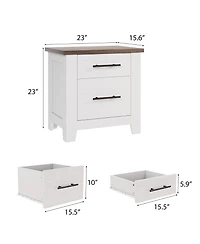 homfan Farmhouse Nightstand with 2 Drawers, Space Saving End Table for Bedroom and Living Room, Supports 170 Lbs
