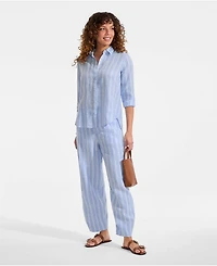 Lands' End Petite Linen High Rise Pleated Barrel Leg Ankle Pants