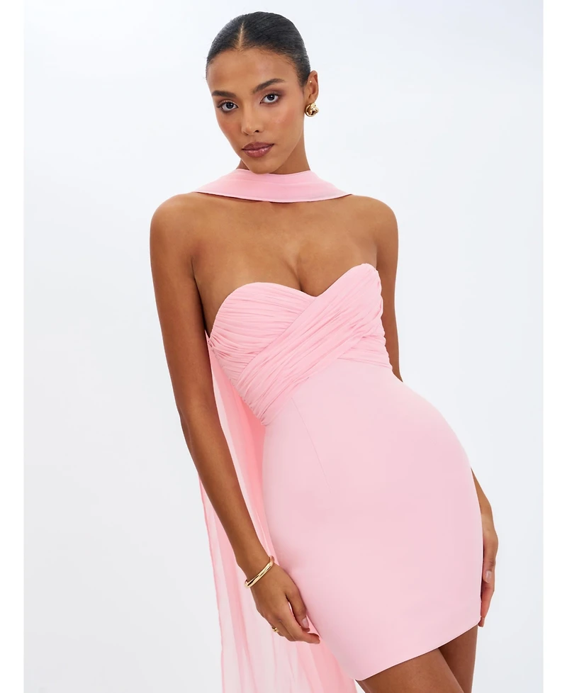 Miss Circle Women's Olivia Rose Pink Strapless Crossover Mini Dress