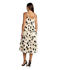 Mac Duggal Women's Polka Dot Charmeuse Scoop Neck Ruffle Midi Dress