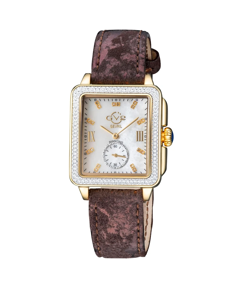 GV2 by Gevril Women's Bari Tortoise Swiss Quartz Diamond Handmade Italian Leather Strap Watch