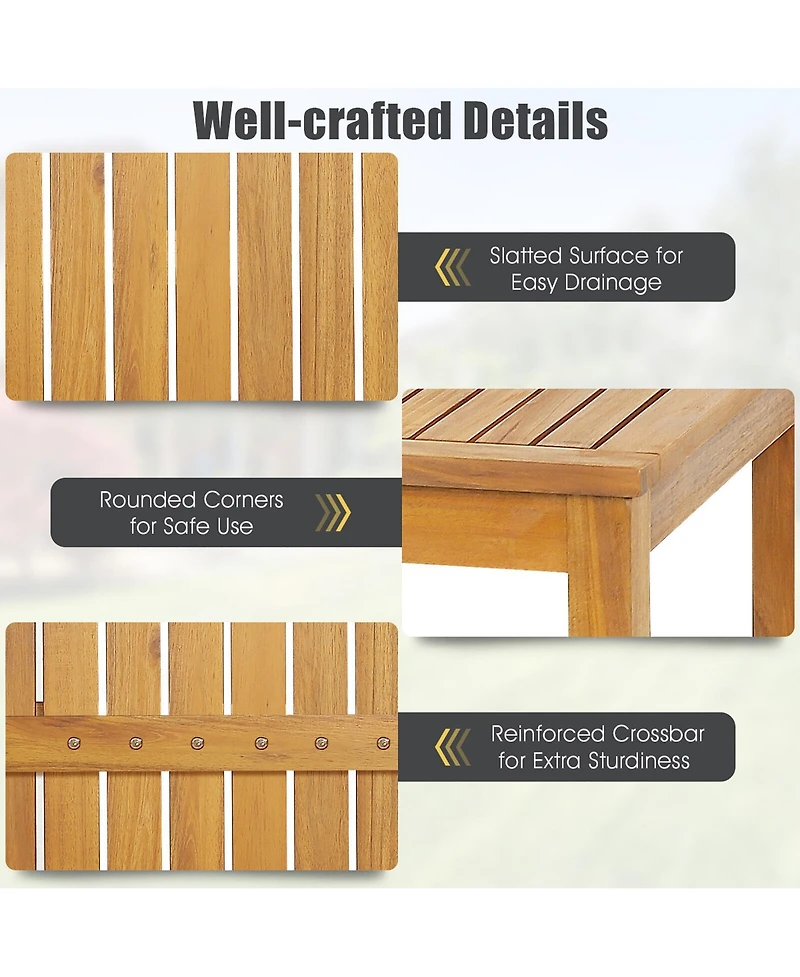 Gymax 5 Pieces Patio Acacia Wood Bar Set Outdoor Bar Height Table and Saddle Stool Chairs Set