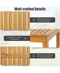 Gymax 5 Pieces Patio Acacia Wood Bar Set Outdoor Bar Height Table and Saddle Stool Chairs Set