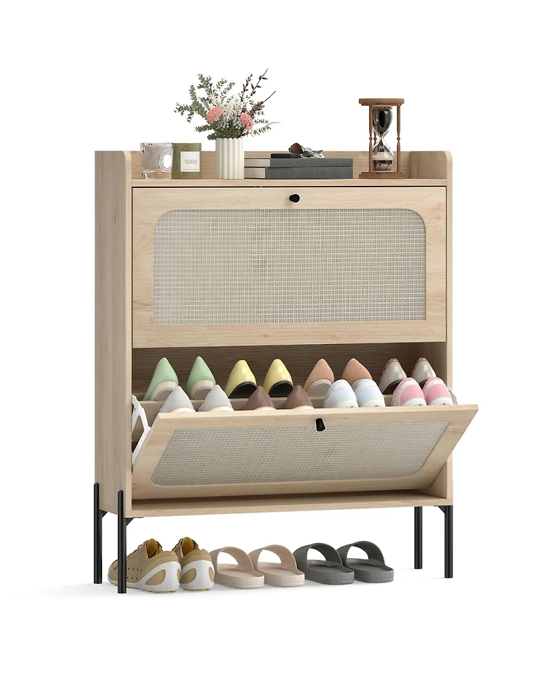 Homcom Shoe Cabinet with 2 Flip Drawers, Narrow Shoe Storage Cabinet