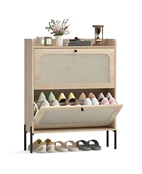 Homcom Shoe Cabinet with 2 Flip Drawers, Narrow Shoe Storage Cabinet