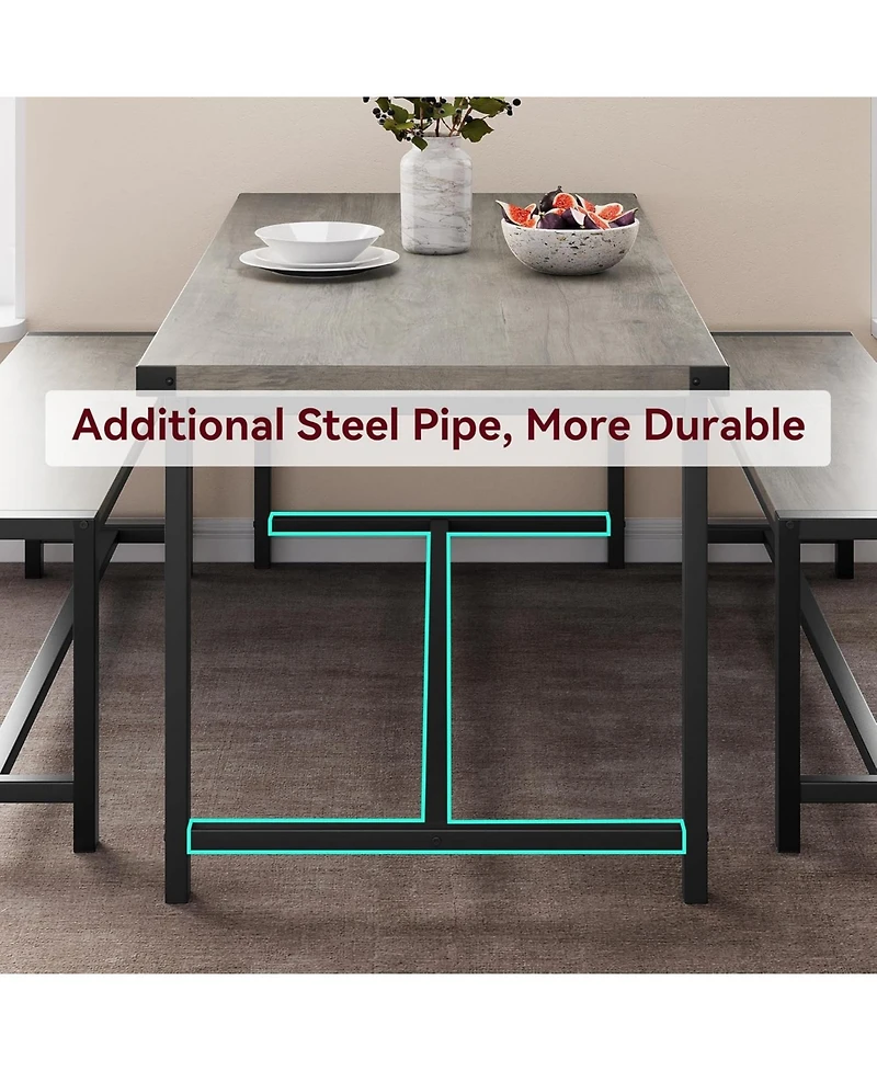 gaomon 3-Piece Dining Set for 4, Rectangular Table with 2 Benches