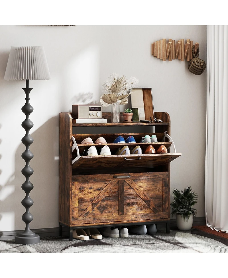 Homcom Narrow Shoe Cabinet, Farmhouse Shoe Storage Cabinet