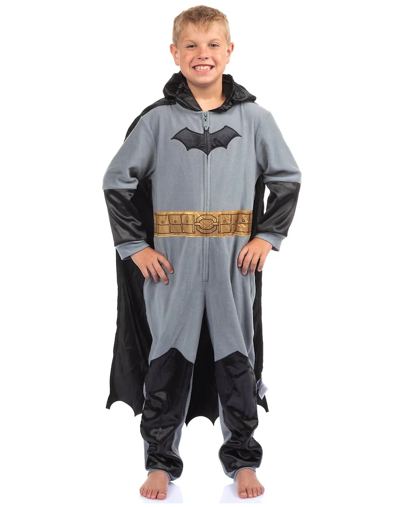 Batman Boys' Kids Union Suit One-Piece Pajama With Hooded Mask Cape Sleepwear Loungewear