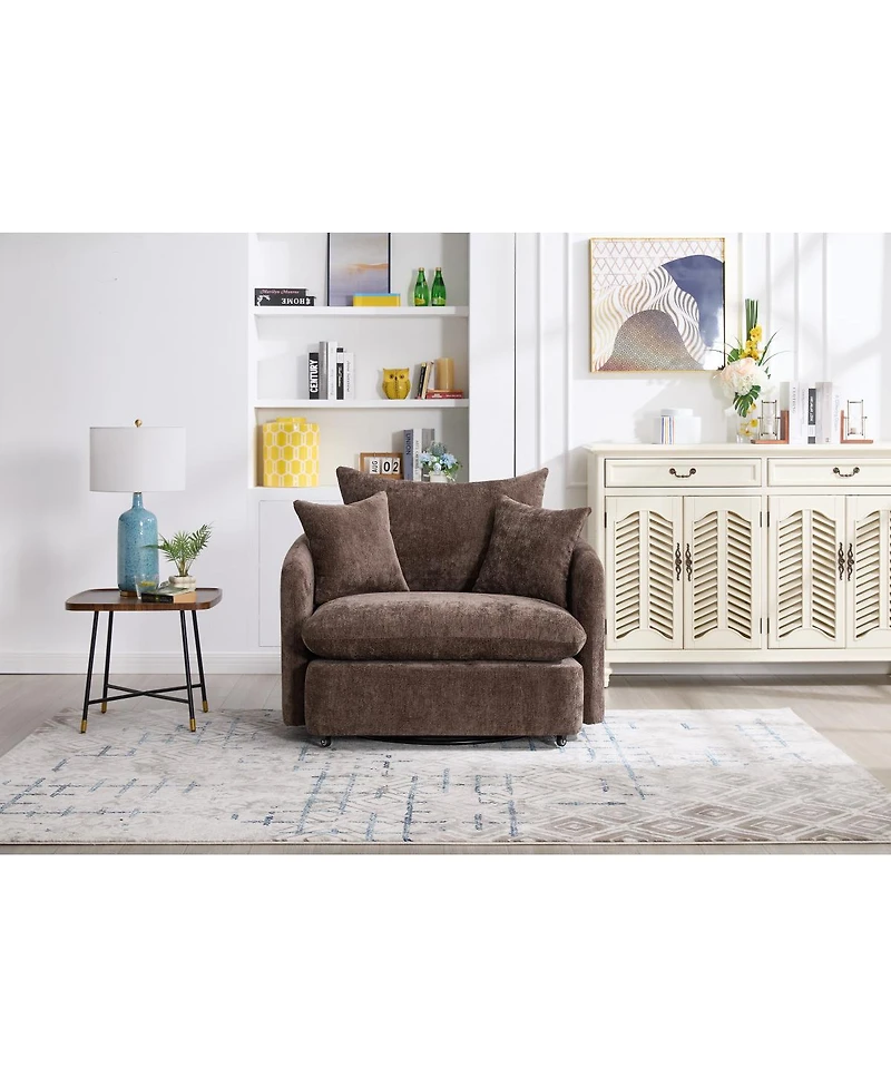 Streamdale Furniture 360degree(s) Swivel Oversized Armchair with 3 Pillows, Modern Brown Sofa Chair
