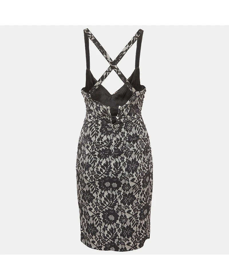 Pre-Owned Dolce & Gabbana Women's Lace Print Jersey Ruched Midi Dress
