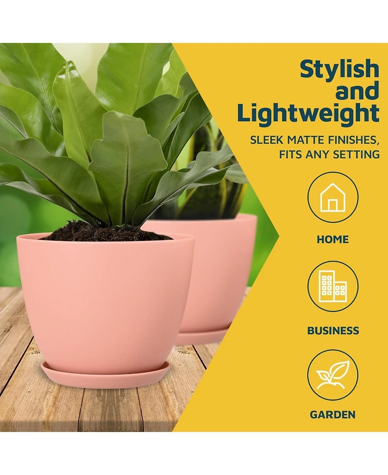 Lifemaster Set of 3 Stackable Plant Pots with Drainage Holes and Saucers, Durable Weatherproof Design for Indoor/Outdoor Use, Sizes 7", 6.7" and 6"