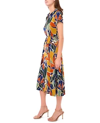 Msk Petite Short-Sleeve Collared Belted Midi Dress