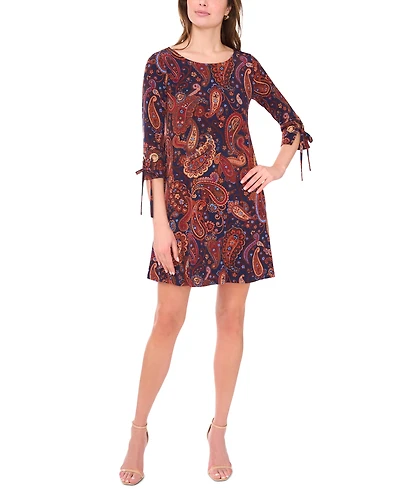 Msk Petite Crewneck 3/4-Length Sleeve Printed Dress
