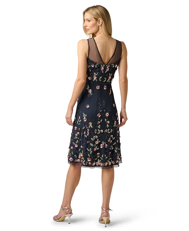 Adrianna Papell Women's Beaded Mesh Midi Dress