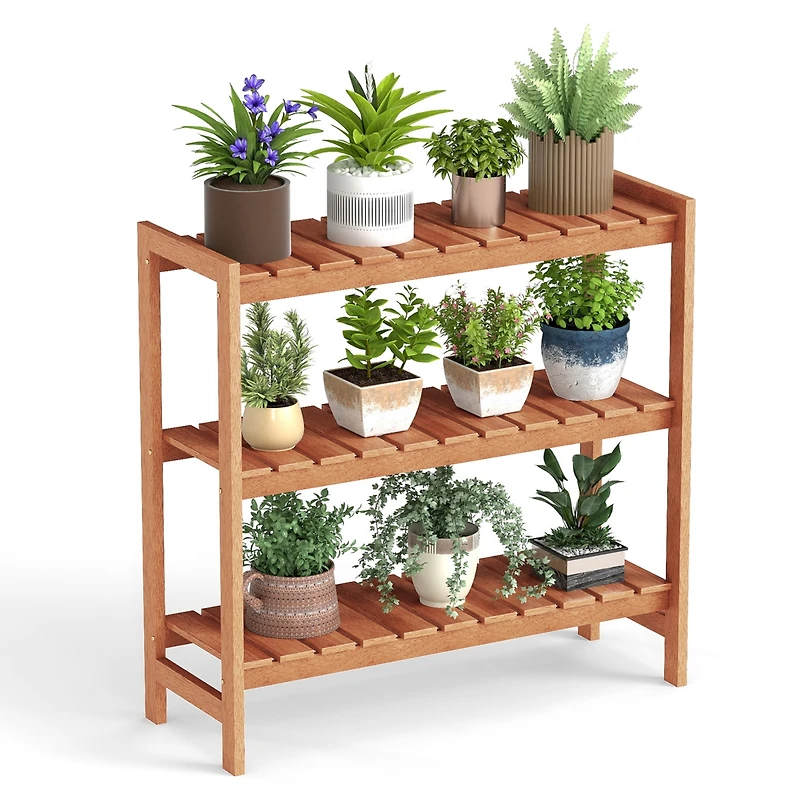 Sugift 3-Tier Solid Wood Plant Stand with Slatted Shelves
