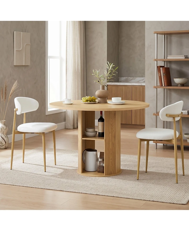 Sailvan Round Dining Table Set with 2 Chairs, 2-Tier Storage Shelf