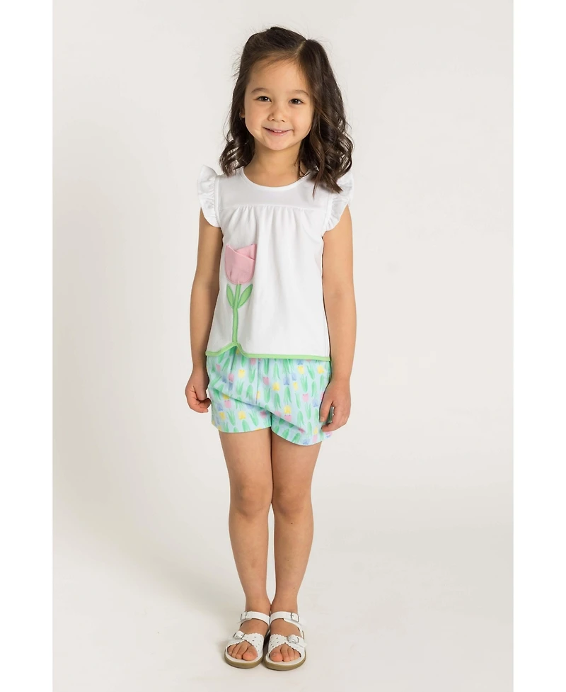 Florence Eiseman Little Girl Printed Knit Tulip Short Set