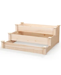 Sugift 3-Tier Wooden Raised Garden Bed for Backyard Patio Gardening