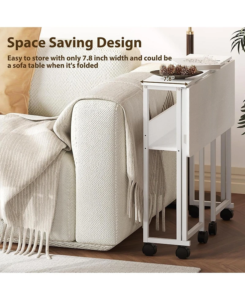 gaomon 24.8 Inch Folding Rolling Desk with Storage Shelf, Space-Saving Portable Computer Table for Small Spaces