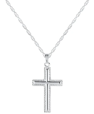Macy's Beaded Edge Cross Pendant Necklace in Sterling Silver