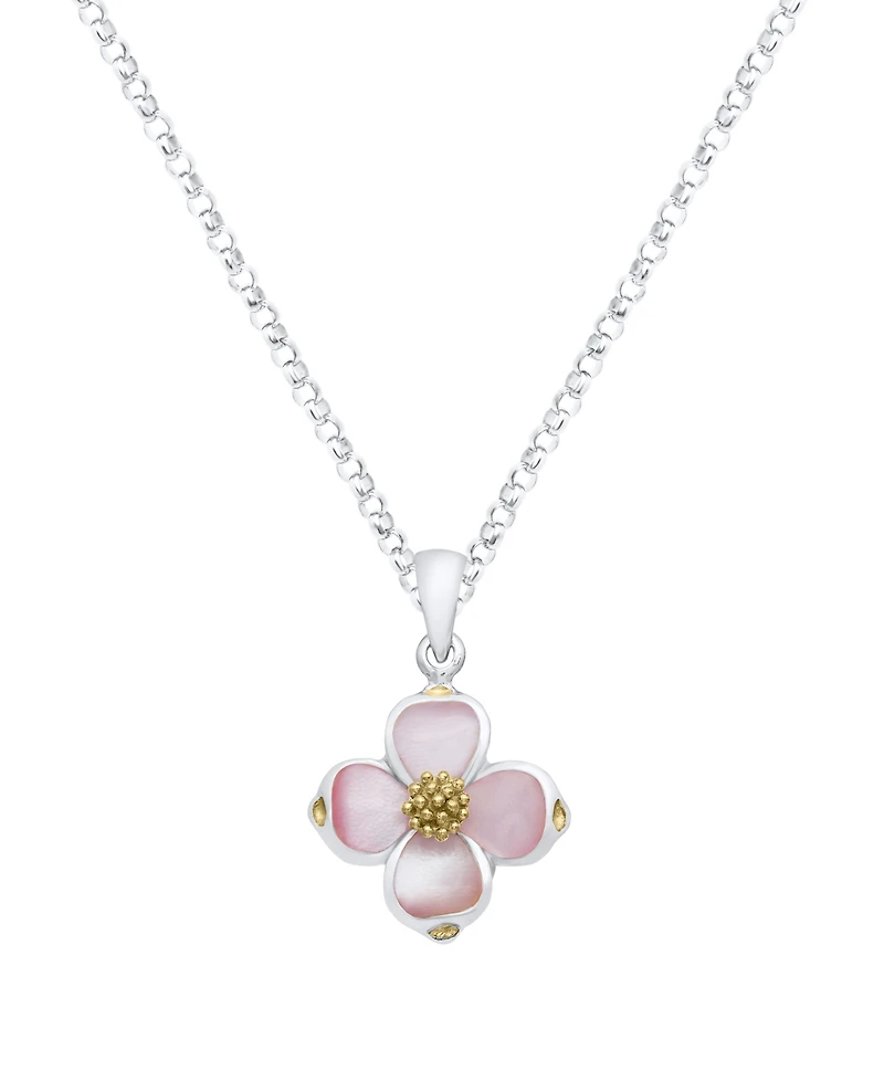 Macy's Pink Pearl Dogwood Pendant Necklace in Sterling Silver