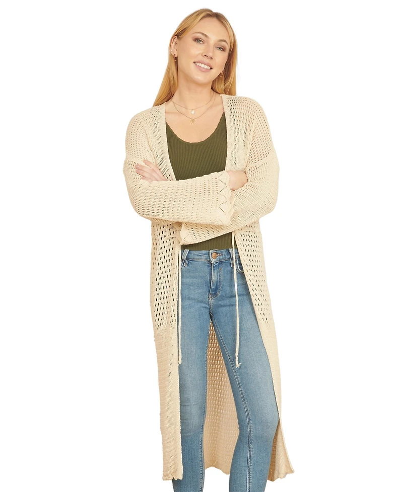 Yumi Women's Crochet Long Line Cardigan