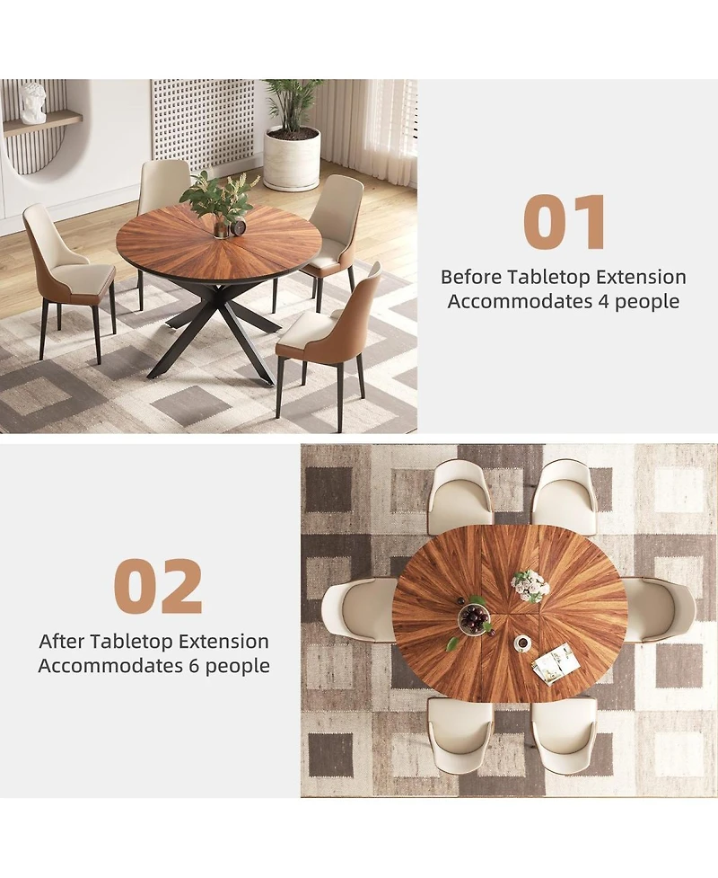 Streamdale Furniture Extendable Round Dining Table, Solid Wood and Metal