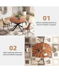 Streamdale Furniture Extendable Round Dining Table, Solid Wood and Metal
