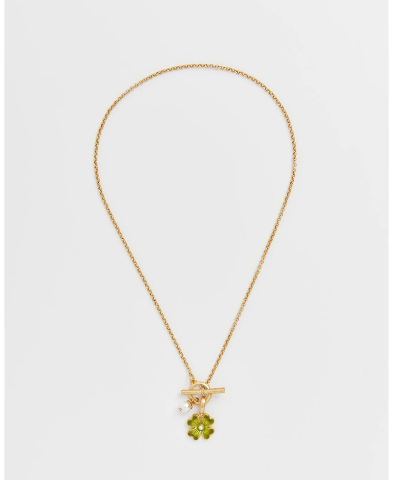 Fable England Lucky Clover and Pearl Toggle Necklace