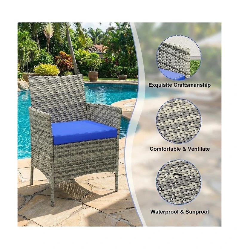 gaomon 3-Piece All-Weather Pe Rattan Outdoor Set with Cushions and Glass Table