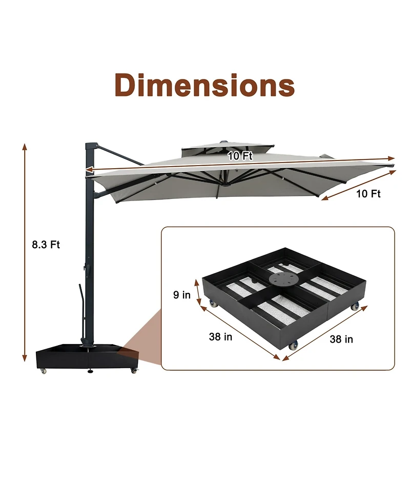 Mondawe Cantilever Patio Umbrella with Diy Drape Hook and Base