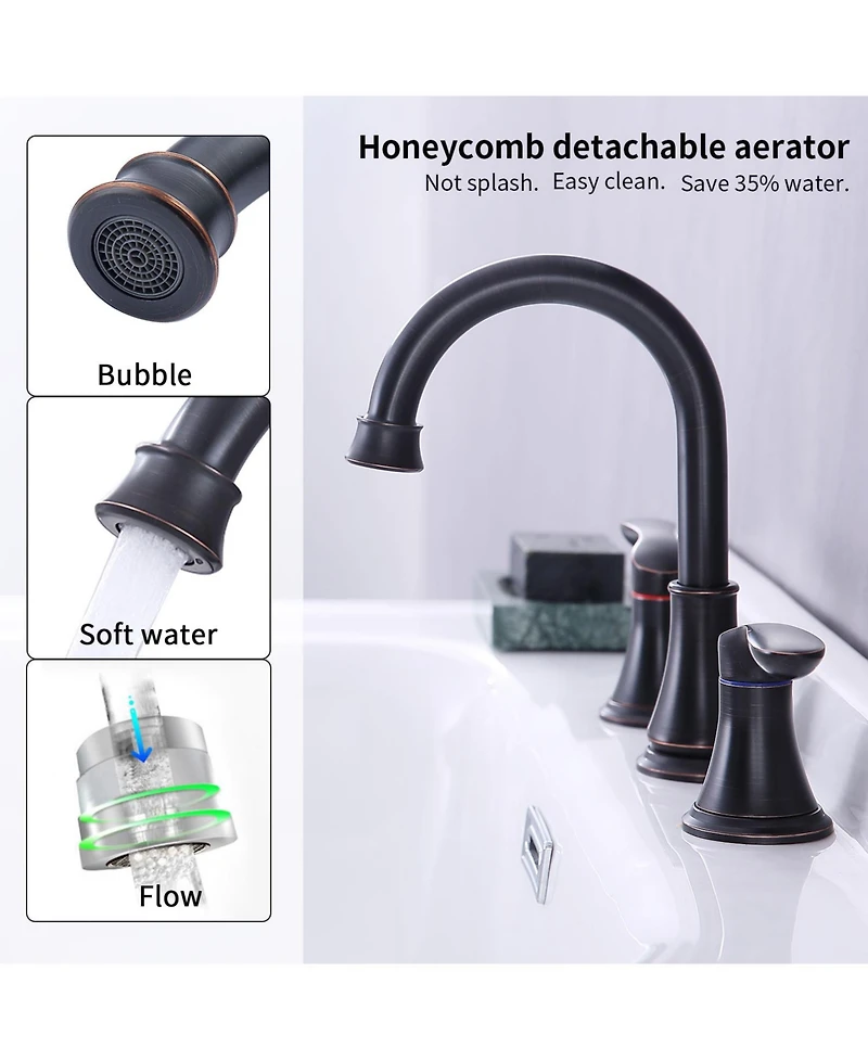 Phying 2-Handle 8 inch Widespread Bathroom Sink Faucet Matte Black Lavatory Faucet 3 Hole 360degree(s) Swivel Spout Vanity Sink Basin Faucets