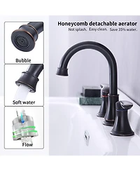Phying 2-Handle 8 inch Widespread Bathroom Sink Faucet Matte Black Lavatory Faucet 3 Hole 360degree(s) Swivel Spout Vanity Sink Basin Faucets