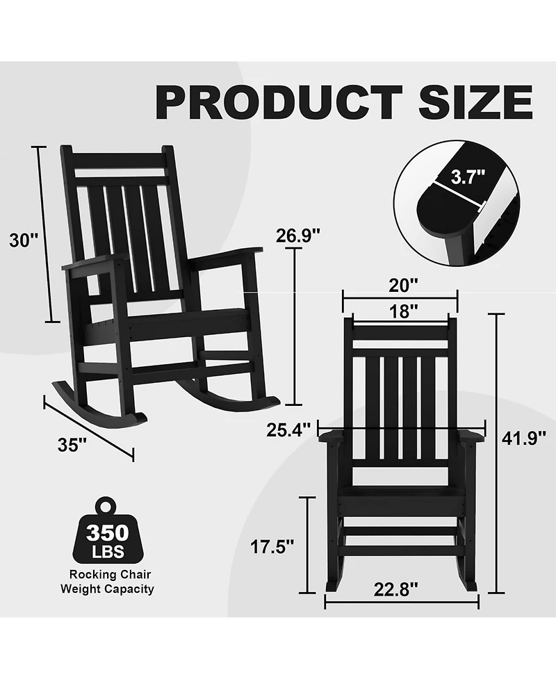 gaomon Oversized Hdpe Outdoor Rocking Chair, All Weather Poly Plastic High Back Porch Rocker