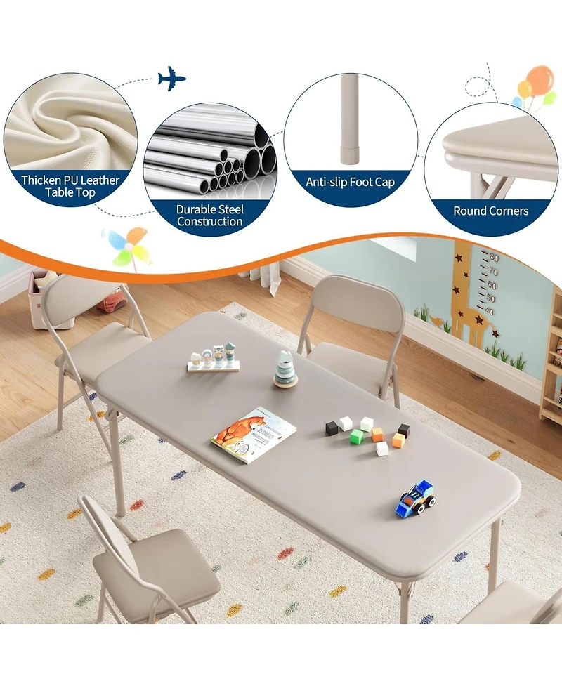 gaomon 5-Piece Kids Folding Table And Chairs Set With Ultra-Soft Cushion, Portable Children's Table Set
