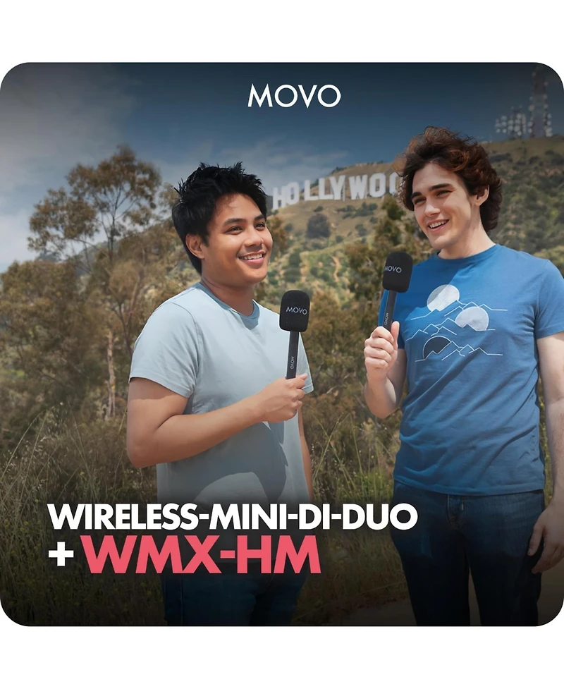 Movo Wireless Mini Di Duo Dual Ultra Compact Wireless Lavalier Microphones for iPhone with Handheld Adapter