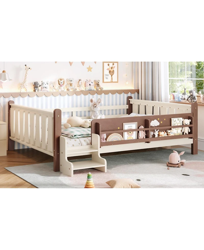 Streamdale Furniture Solid Wood Floor Bed with Storage Bookcases and Stairs