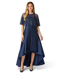 Adrianna Papell Women's Boat Neck Bead Cape Taffeta Dress