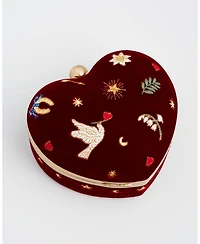 Fable England Women's Velvet Embroidered Heart Jewellery Box