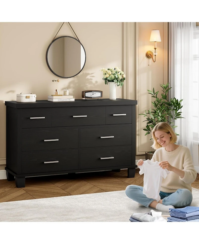 gaomon 7 Drawer Wood Dresser with Metal Handles, Storage Chest for Bedroom, Closet, Entryway, Nursery
