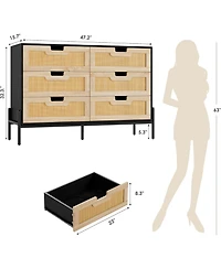 gaomon 6-Drawer Rattan Chest, Boho Wood Dresser for Bedroom