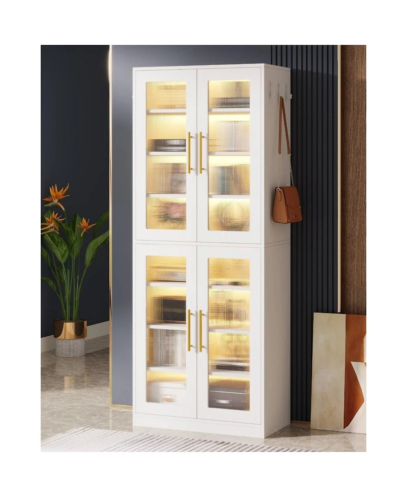 Slickblue 8 Tier Bookcase with Acrylic Doors and Led Lighting