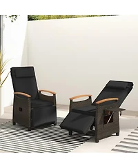 Yiortwo Patio Wicker Recliner Chair with Adjustable Backrest, Footrest and Side Table