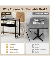 gaomon 31.5" Folding Rolling Desk with Storage Shelf, Space-Saving Portable Computer Table for Home Office